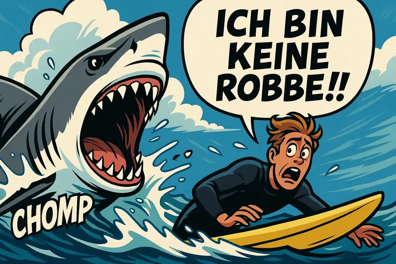 Tiburón persigue a surfista (cómic), el surfista dice: no soy una foca