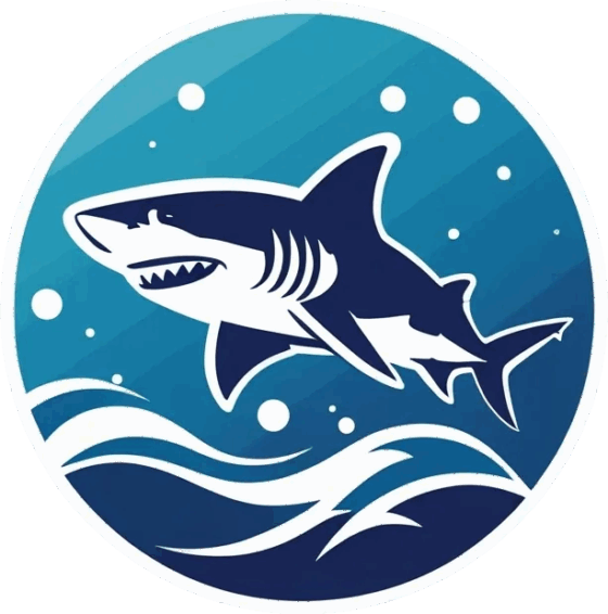 Logotipo de buceo con tiburón y olas
